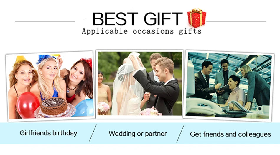 Advertisement for gift options with images of people celebrating various occasions.