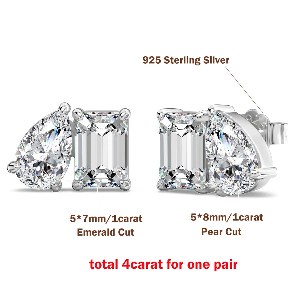 Pair of diamond earrings with specifications on a white background