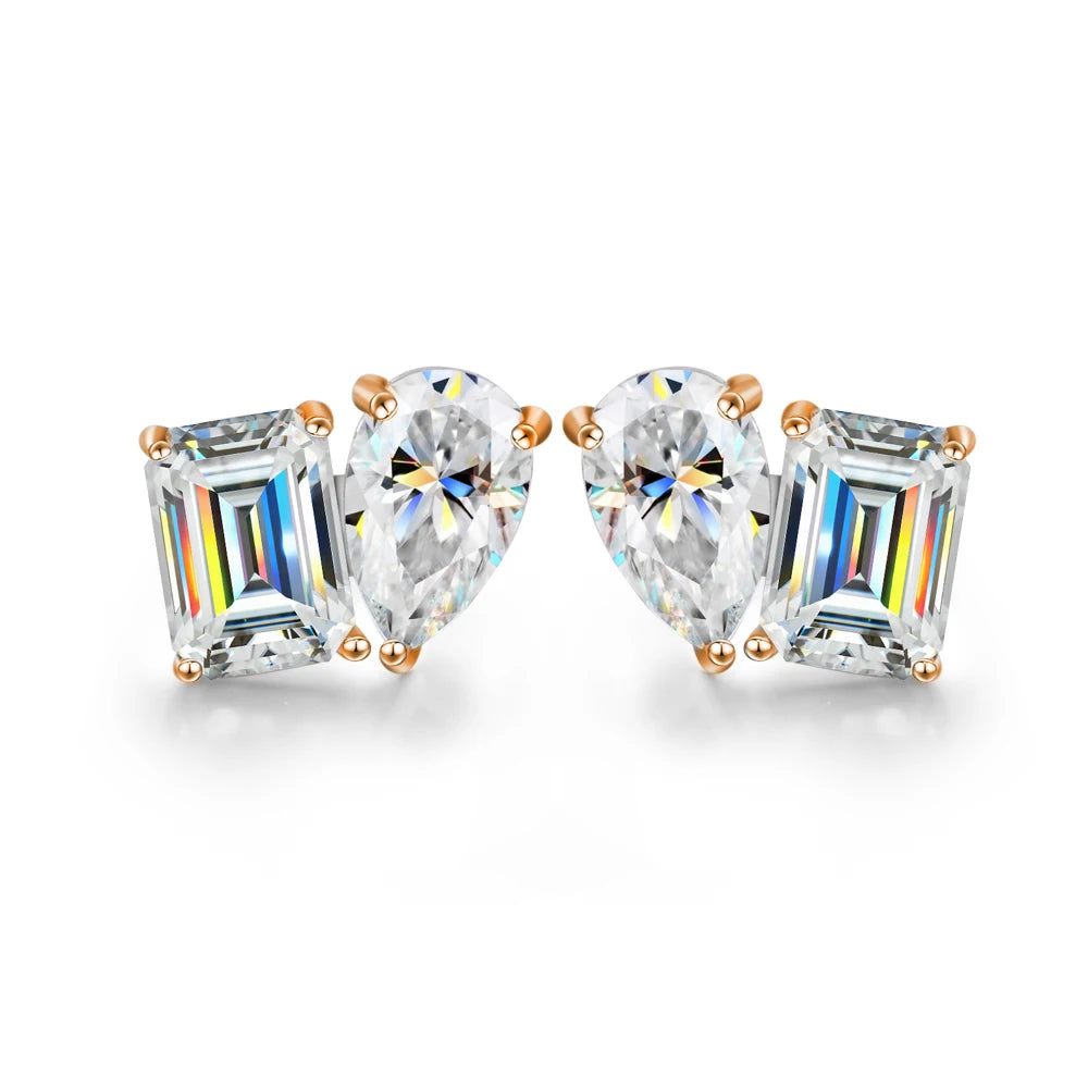 Pair of earrings with moissanite gemstones on a white background