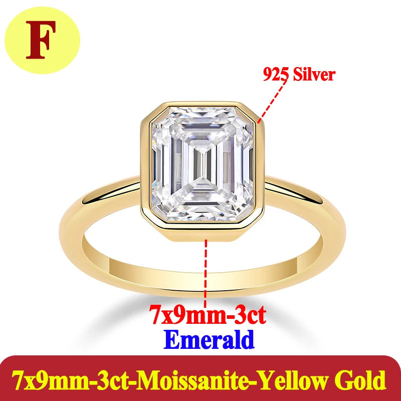 Gold ring with emerald-cut gemstone and '925 Silver' marking on a white background