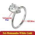 Silver ring with pear-shaped moissanite gemstone on a white background