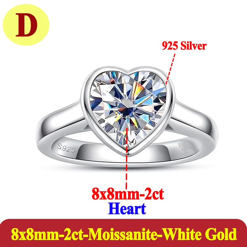 Heart-shaped silver ring with moissanite stone on a white background