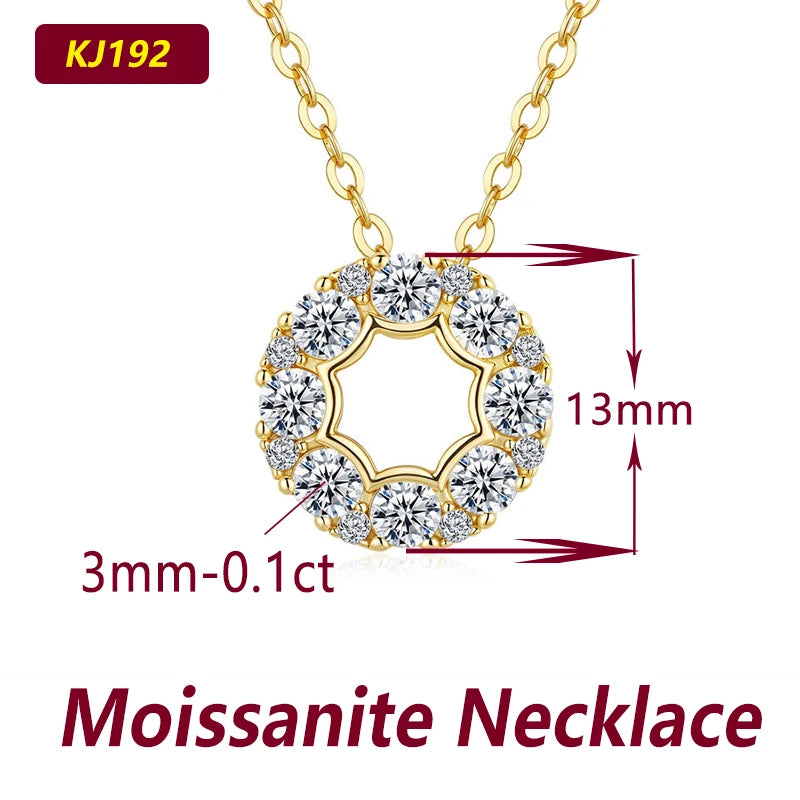Gold necklace with moissanite stones and measurements on a white background