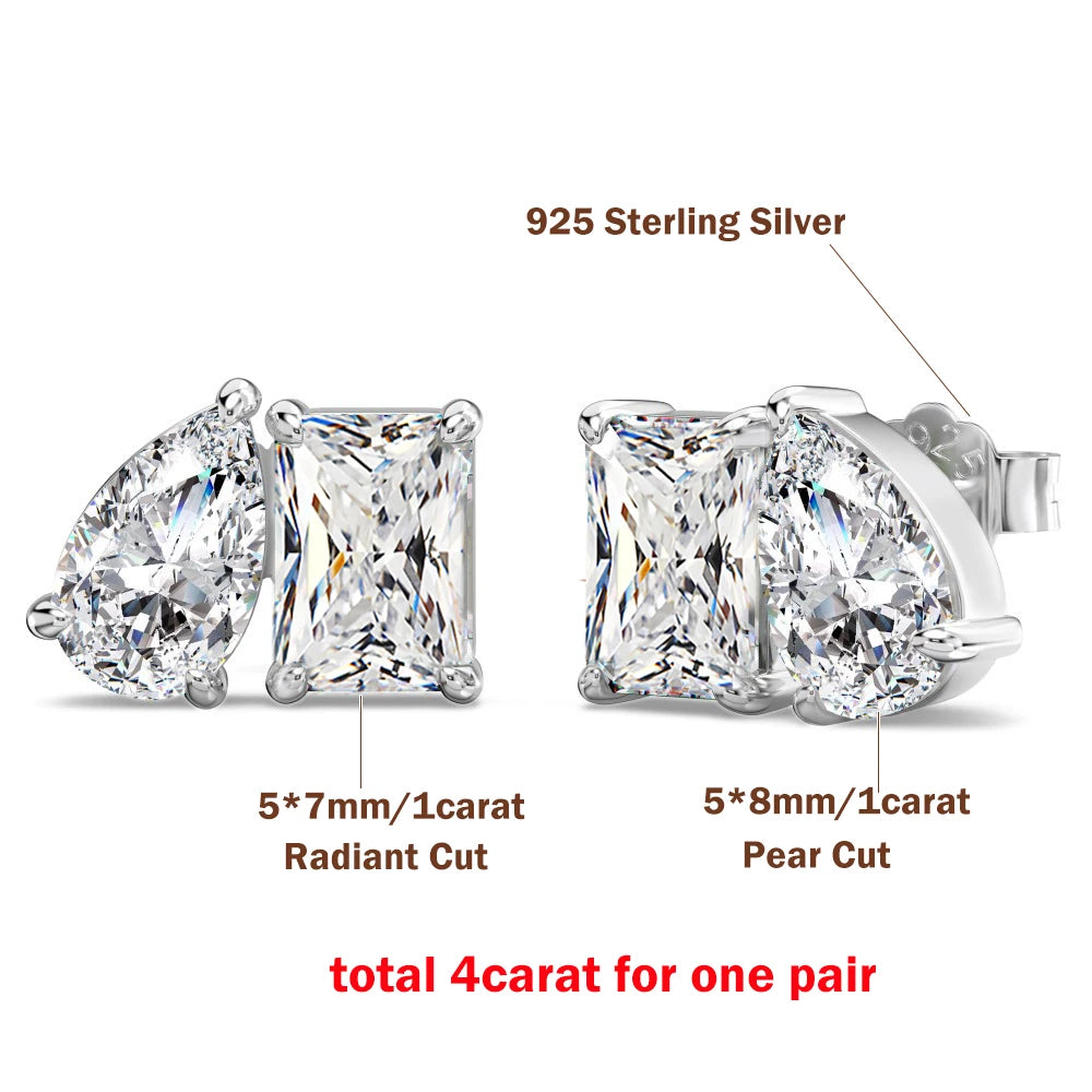 Pair of diamond stud earrings with 925 Sterling Silver marking on a white background.