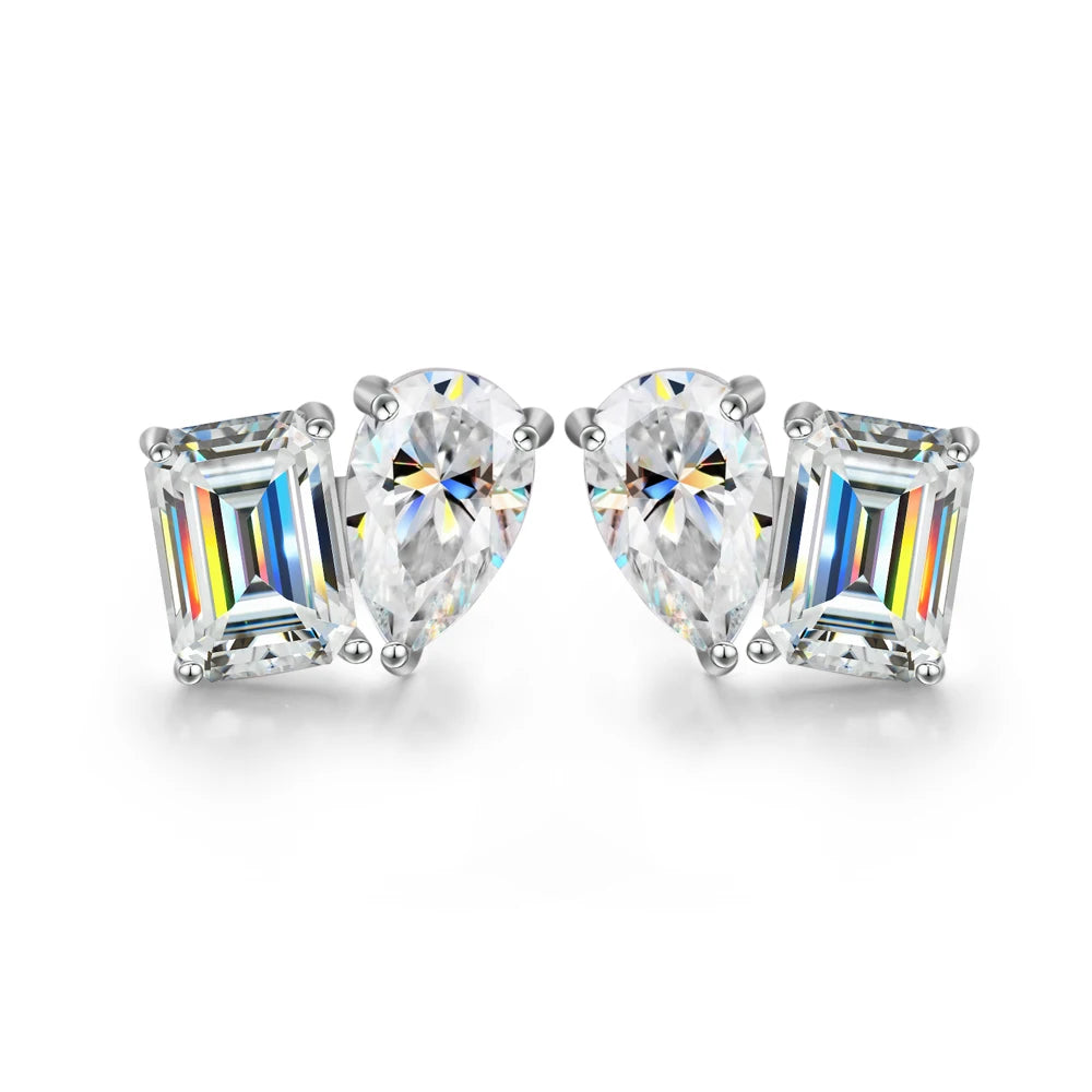 Pair of diamond earrings on a white background