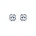 Pair of moissanite diamond earrings on a white background.