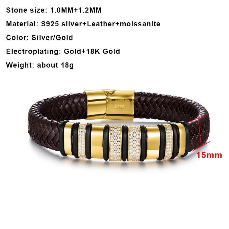 Bracelet with moissanite, gold and black accents on a white background 
