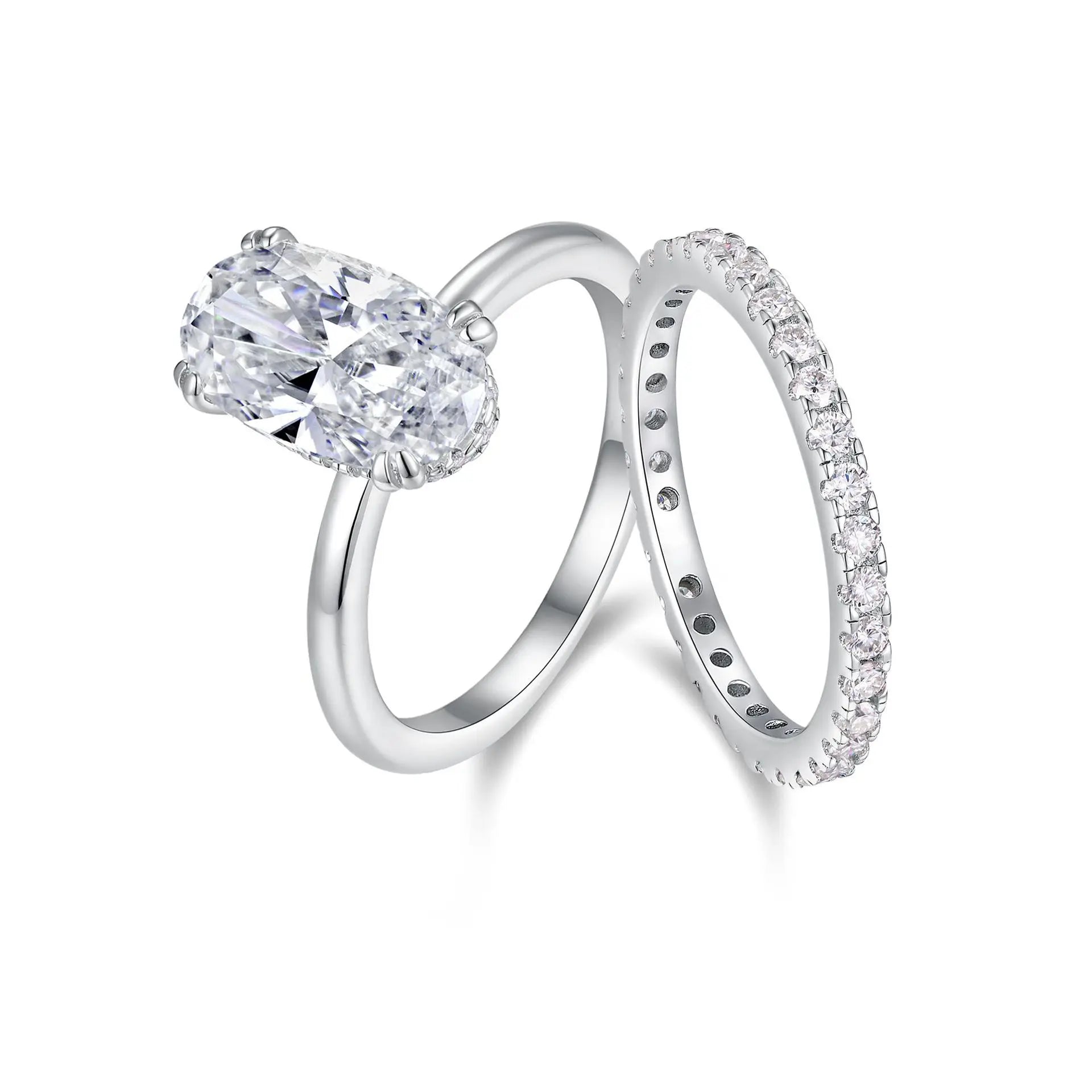 Two diamond rings on a white background